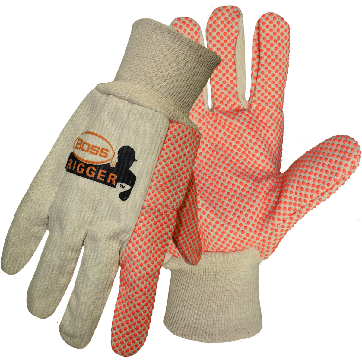 100% COTTON CORDED SINGLE PALM GLOVE WITH PVC DOTTED GRIP ON PALM, THUMB AND INDEX FINGER - HEAVY WEIGHT